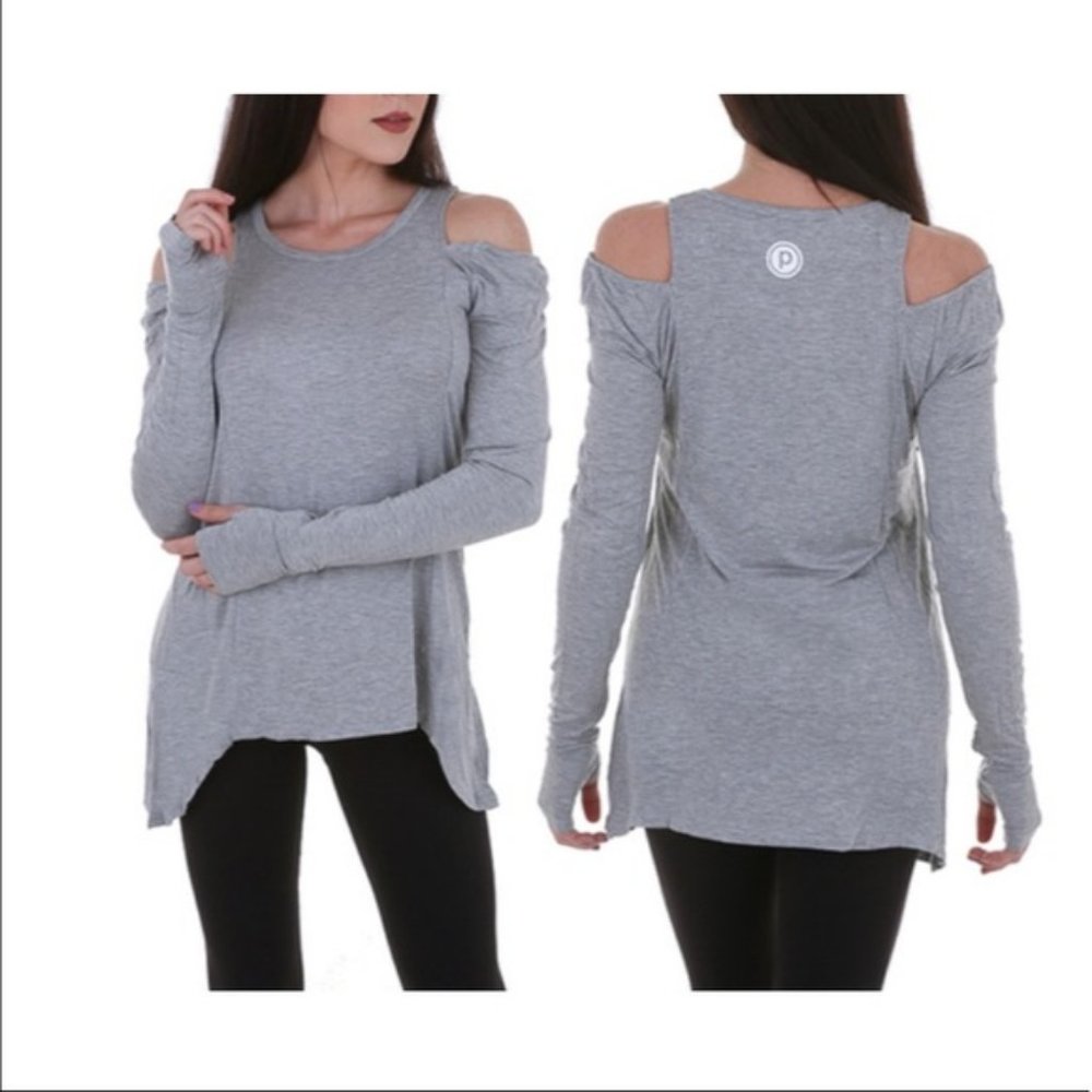 Pure Barre Grey Long Sleeve Cold Shoulder Top